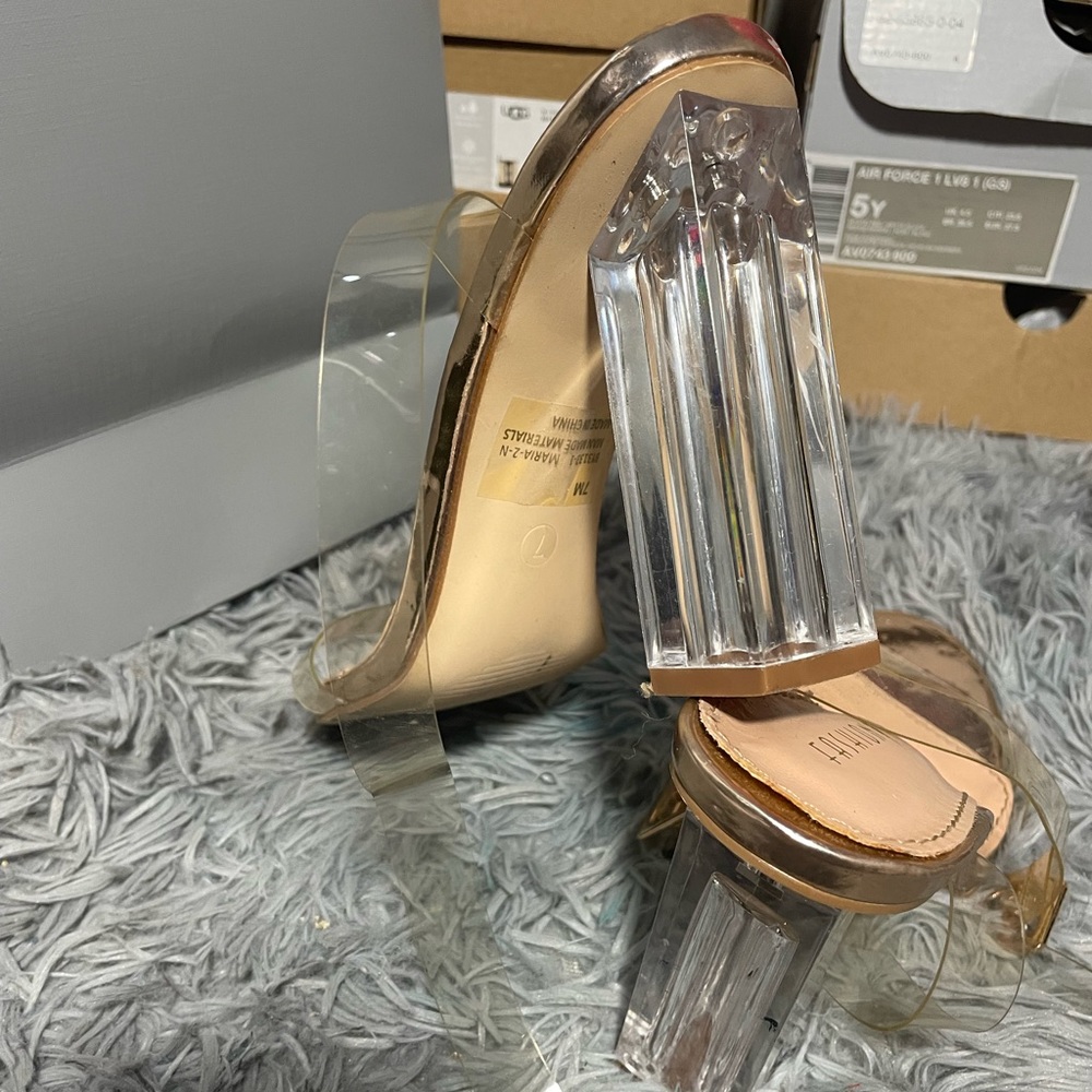 clear & nude chunky heel